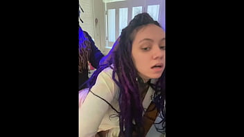 Hooded boy leans over latina spanish dreadhead and breeds her in kitchen doggie